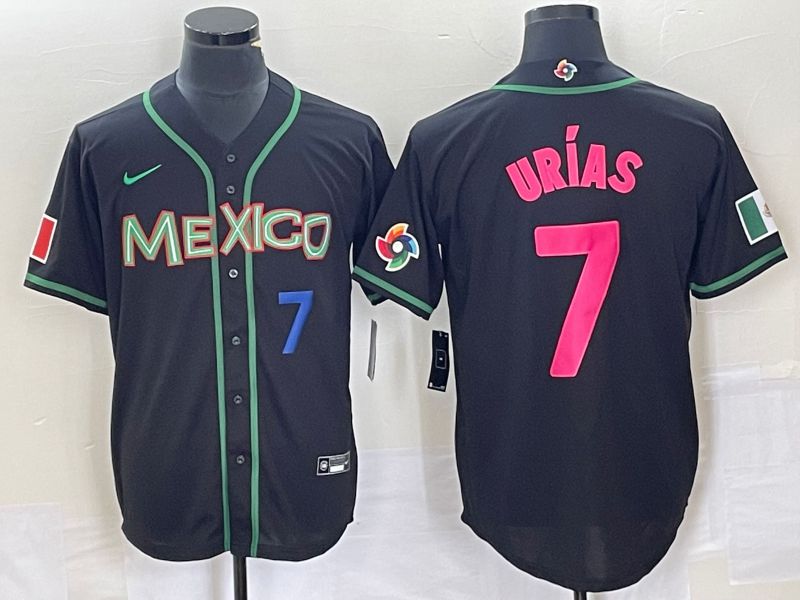 Men 2023 World Cub Mexico 7 Urias Black pink Nike MLB Jersey41